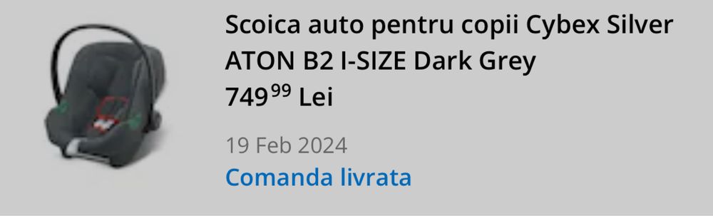 Scoica auto pentru copii Cybex Silver ATON B2 I-SIZE Dark Grey