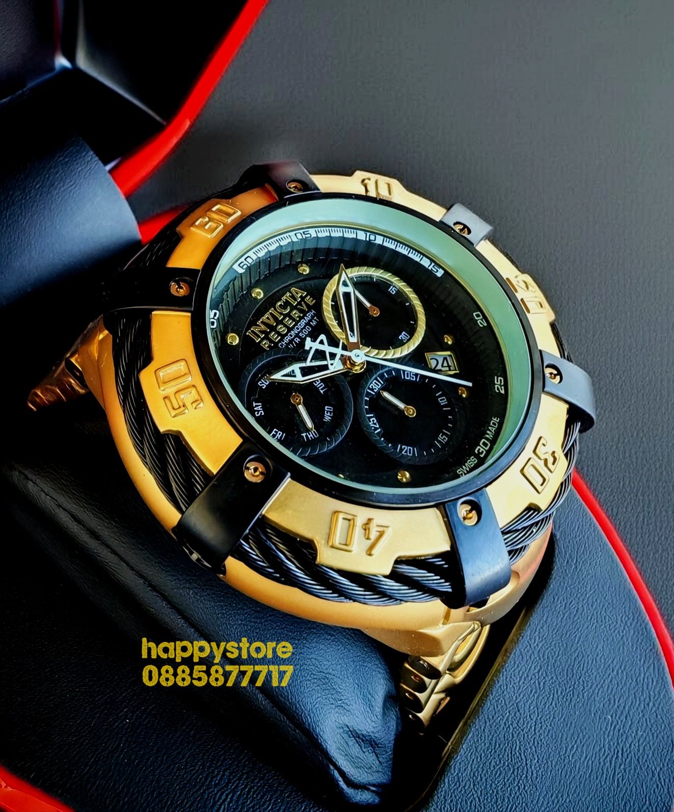 ПРОМО! часовник INVICTA Thunderbolt Reserve Gold/Black 55 mm, Инвикт