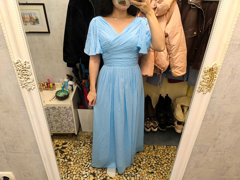 Официална светлосиня рокля, дълга с корсет