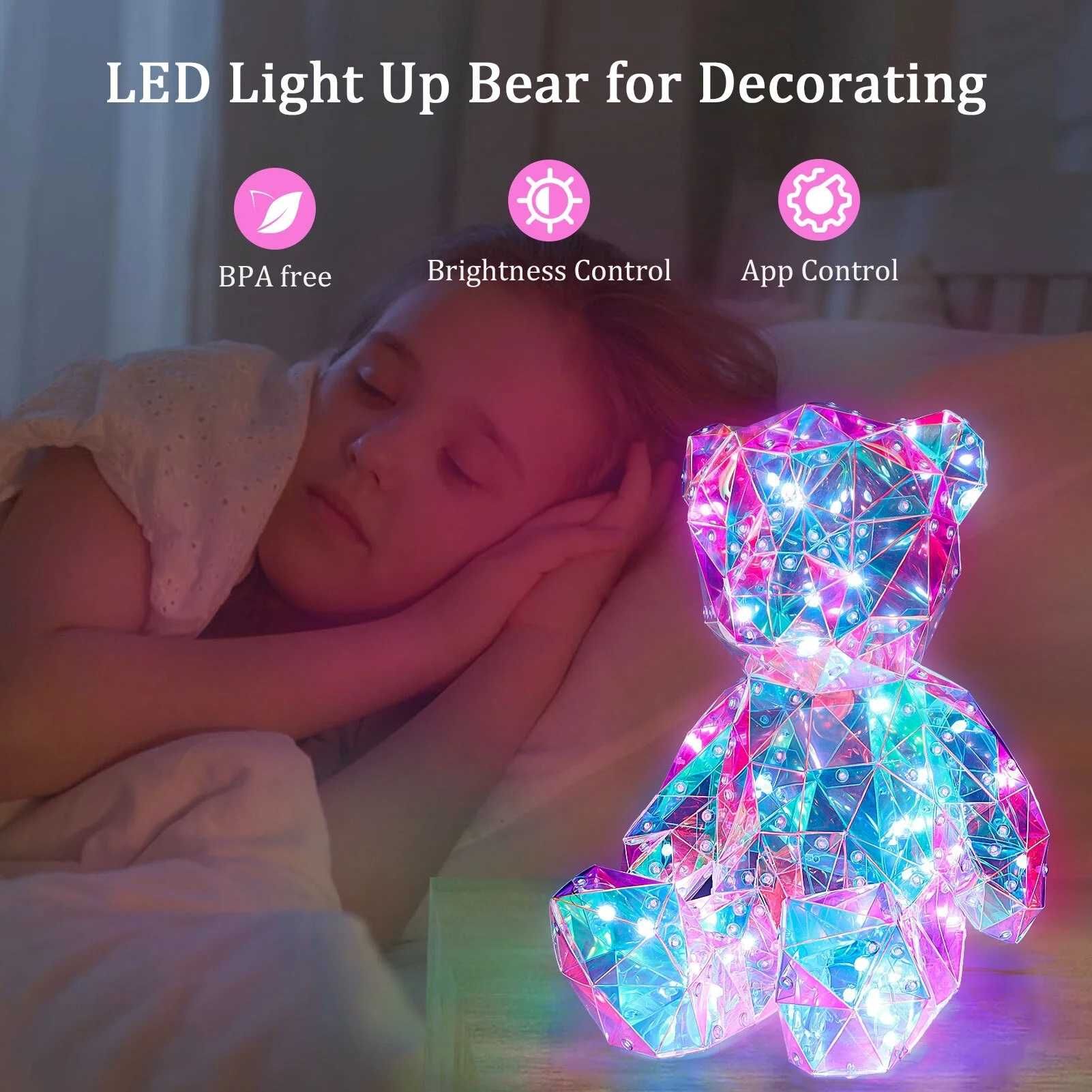 3D Светещо мече Bear 30cm LED  светлина с USB захранване и батерии