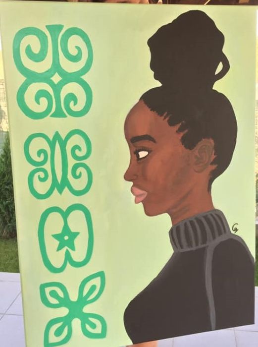 Tablou pictat manual, vopsea acrilica/ African girl/ Canvas sasiu