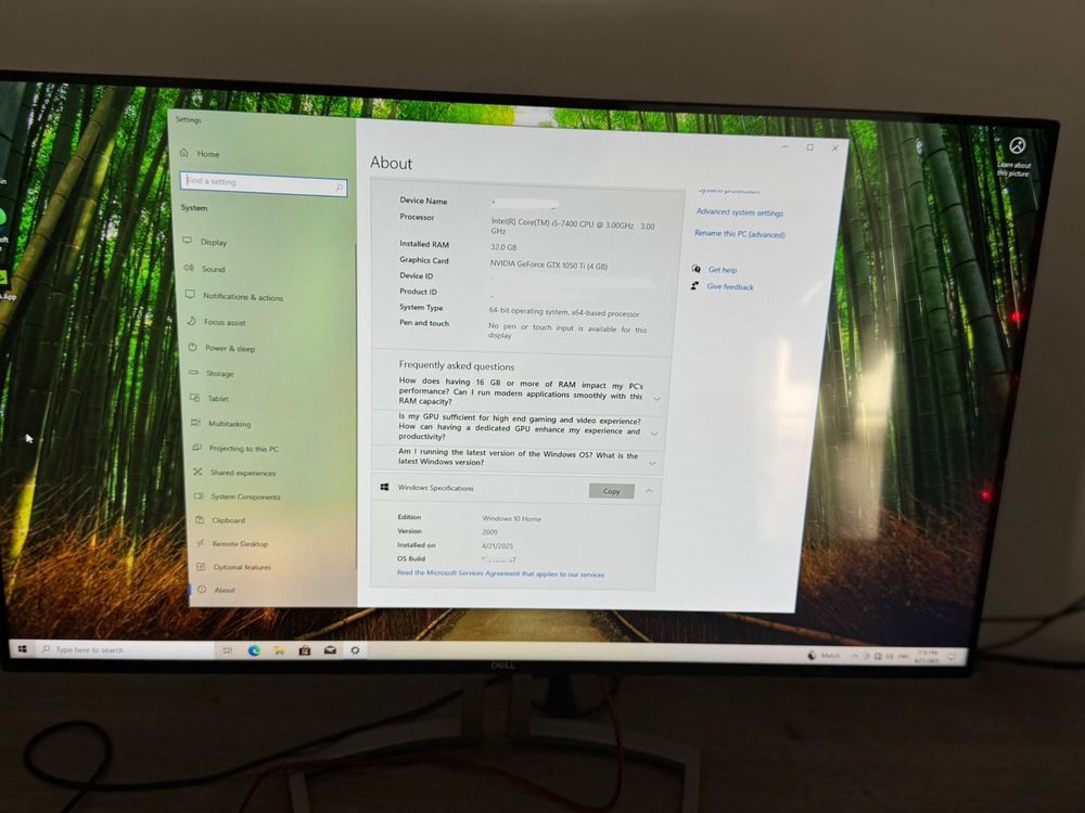 Setup gaming i5-7400 GTX 1050Ti 32 Gb Ram, monitor 24”