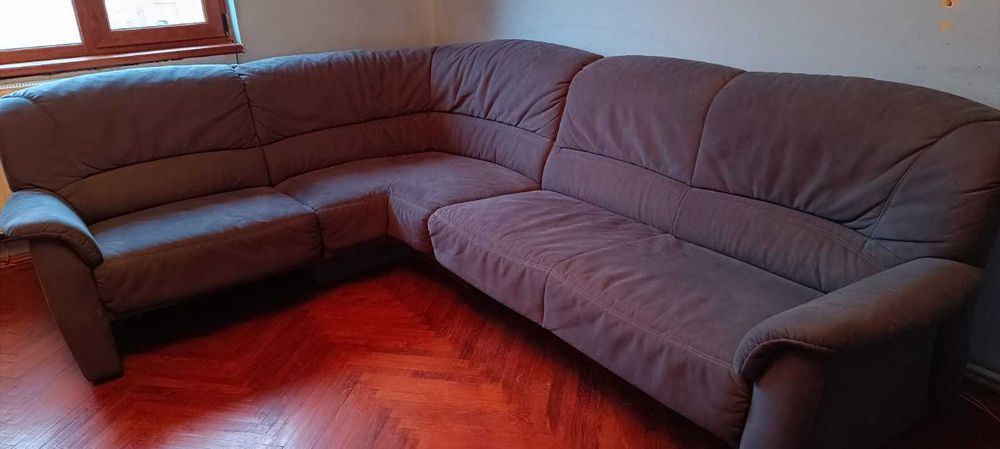 Colțar albastru din piele întoarsă, STARE PERFECTĂ 270 x 215