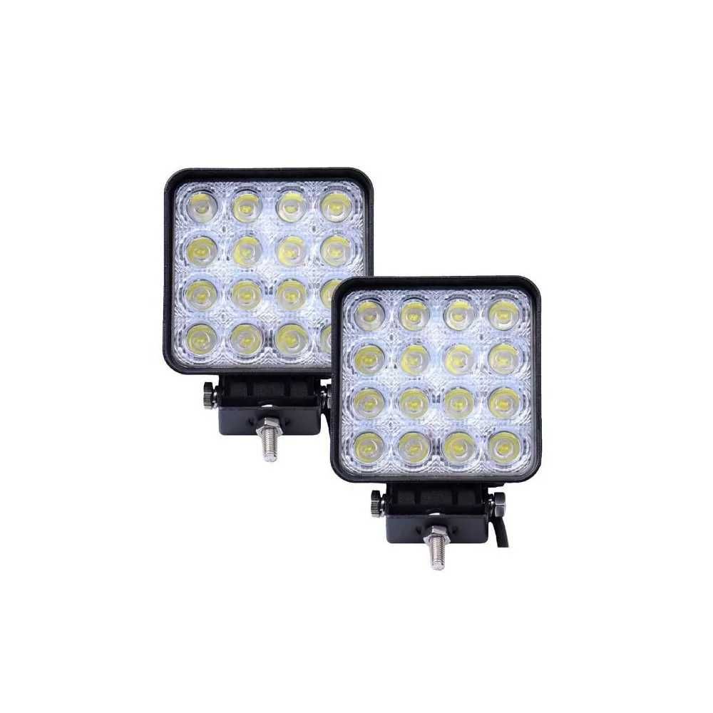 Set 2 x Proiector LED auto offroad 48W 12V-24V, 3520 lumeni, patrat