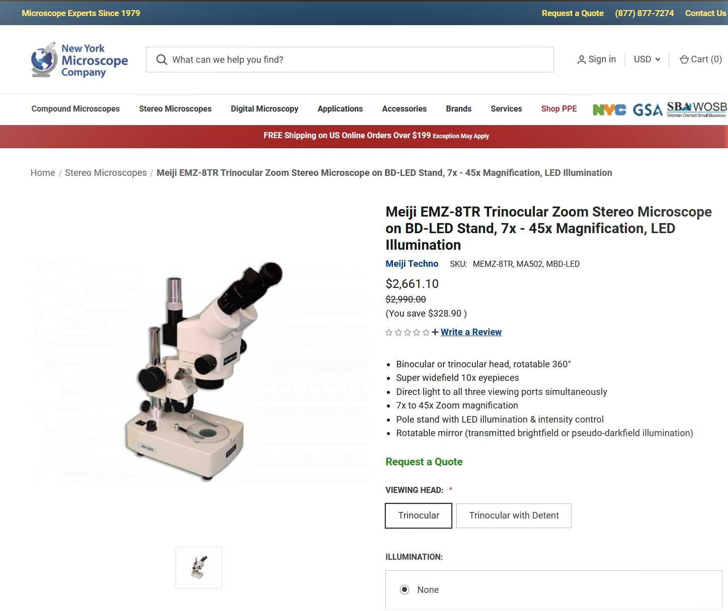 Meiji EMZ-8TR Trinocular Zoom Stereo Microscope