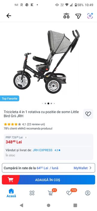 Tricicleta 4in 1 rotativa cu pozotie de somn