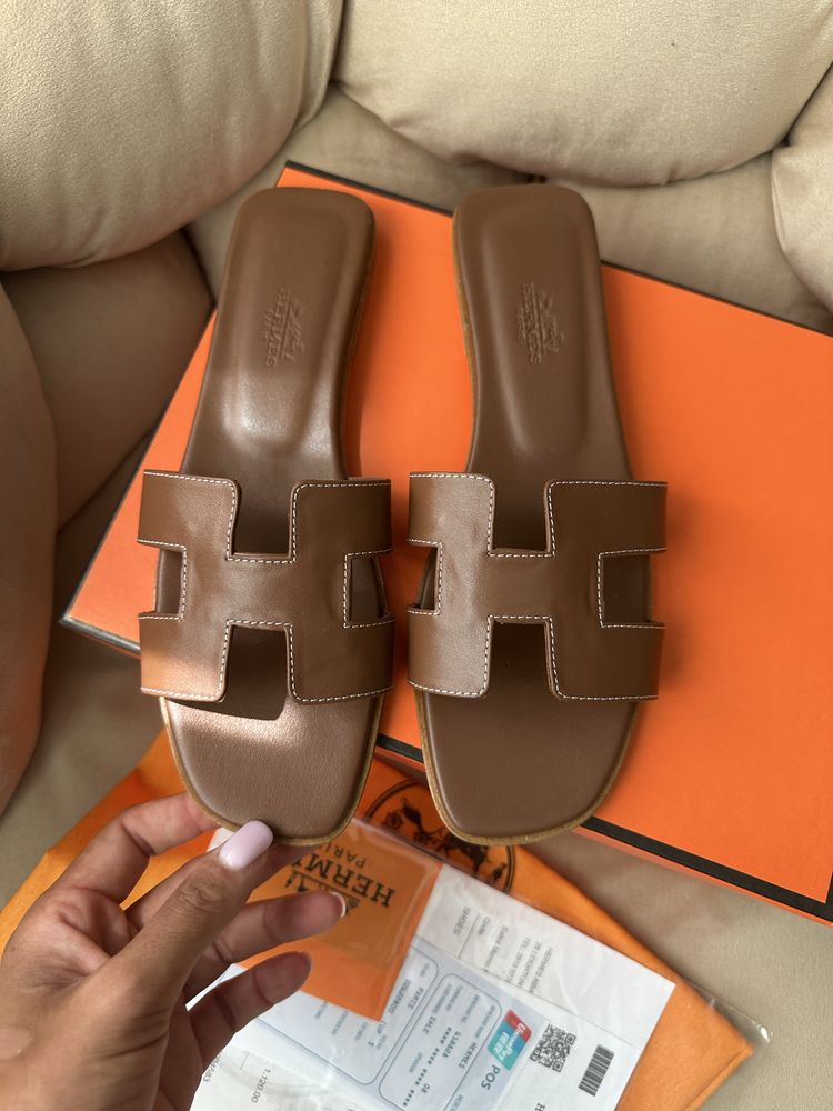 Papuci hermes oran piele naturala