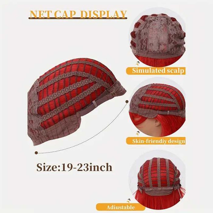 80 см Ярко червена права синтетична перука с дълъг бретон