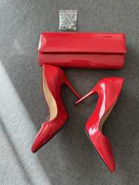 Официални обувки на висок ток и клъч в червен цвят