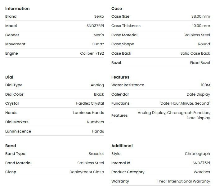Seiko Chronograph SND375P1 Japan