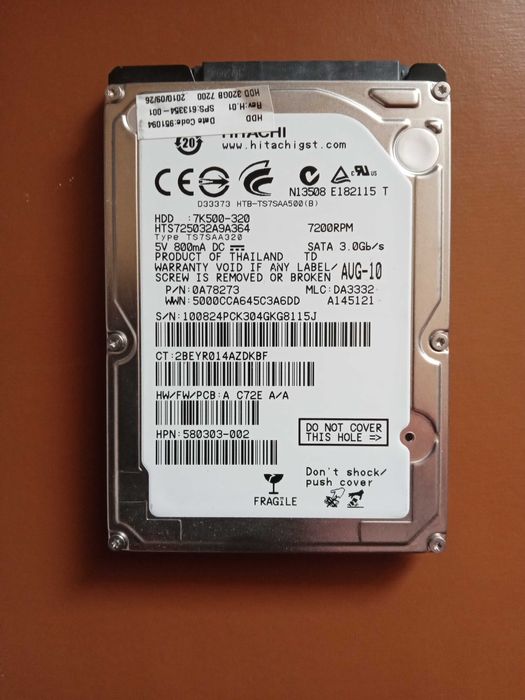 HDD laptop 2.5" Hitachi 320gb sata2 16m 7200rpm sentinel 100%