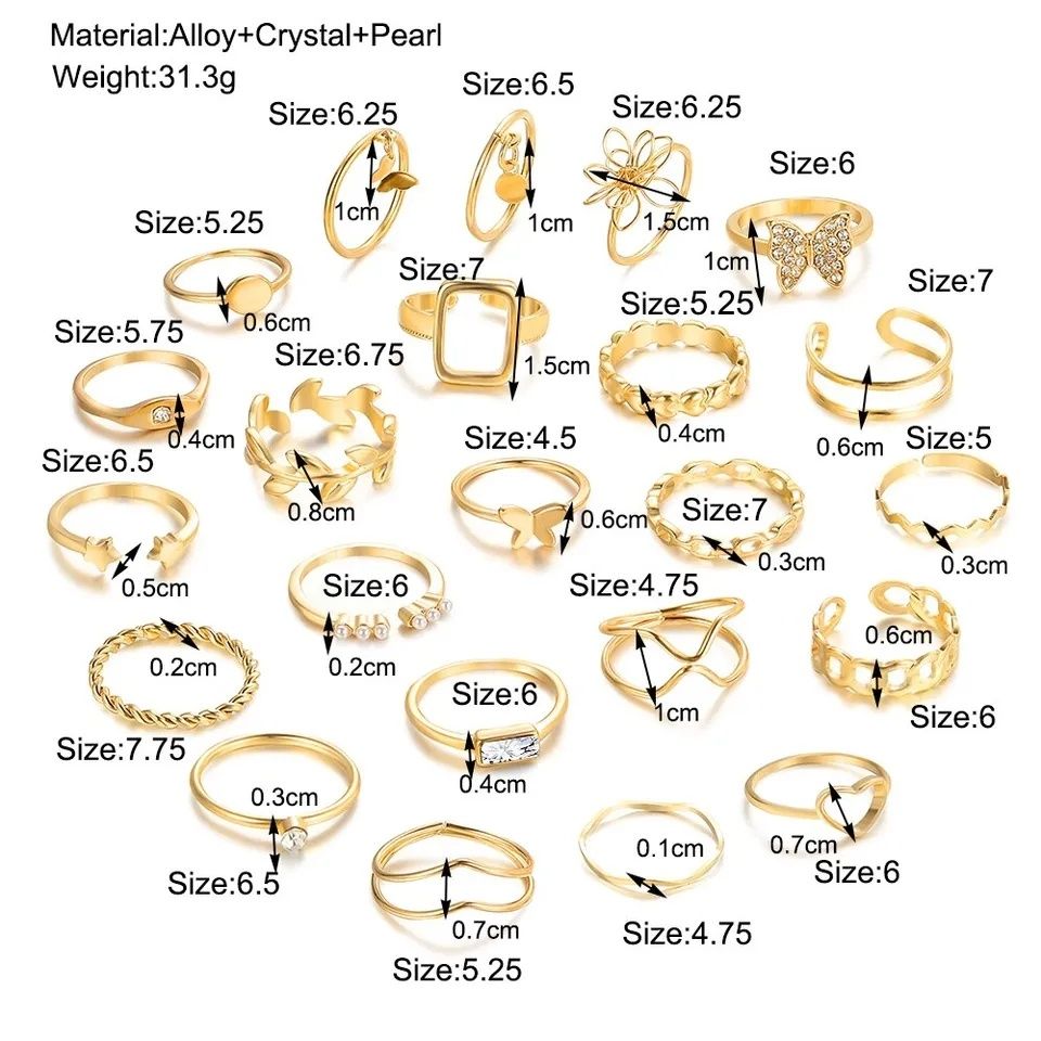 Set 23 de inele, pentru toate degetele, model geometric și perle