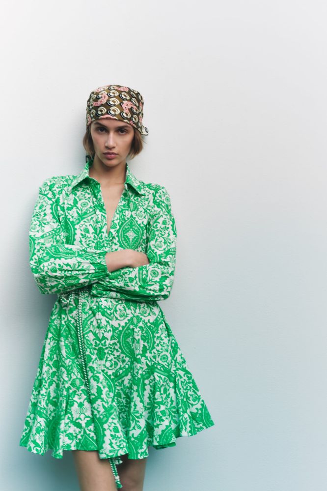 ZARA чисто нова лятна къса рокля в зелено