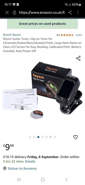 Acord de chitară Rayzm, acordator cu clips pentru cromatică/chitara