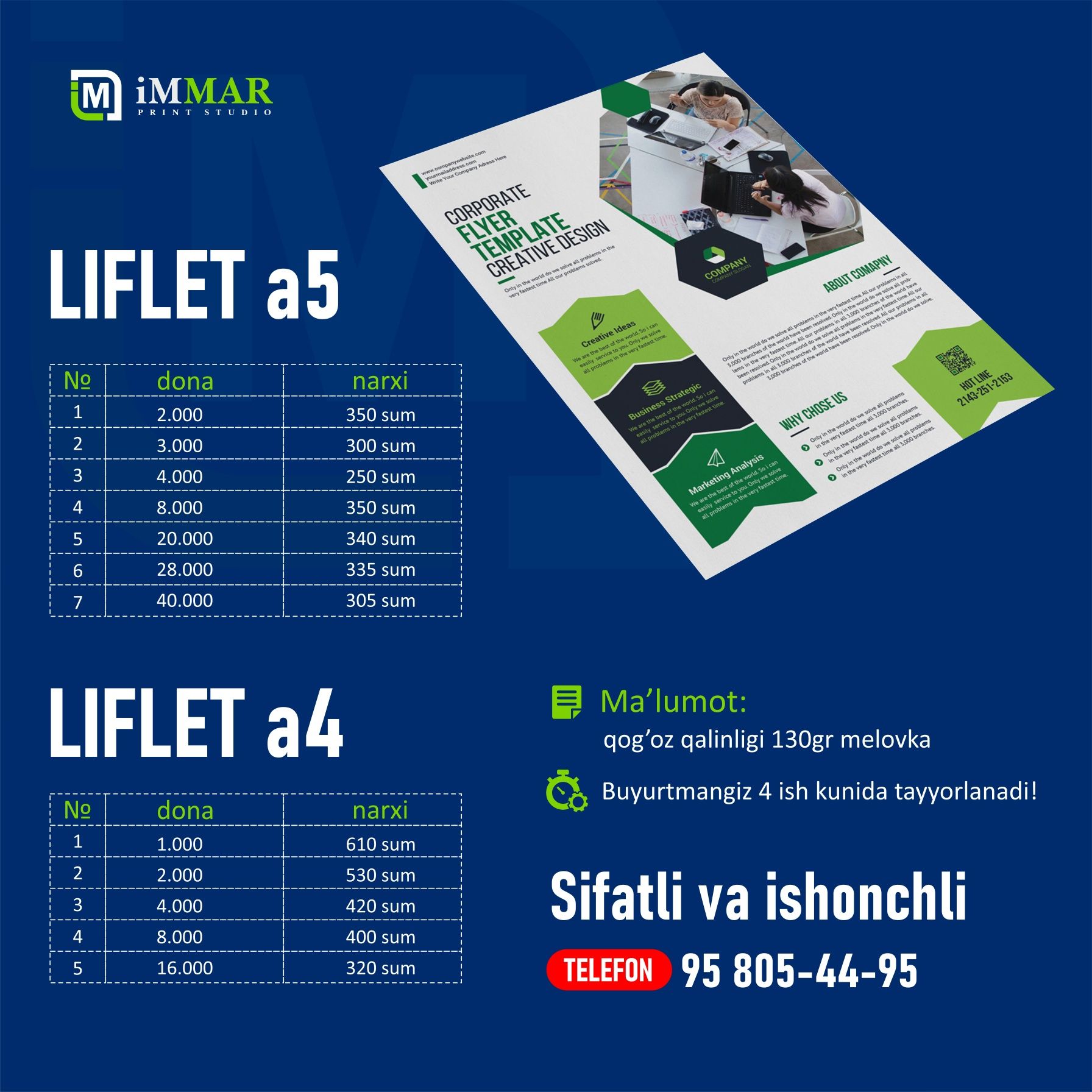 Flayer, buklet, katalog, paket va barcha turdagi polografiya mahsulotl