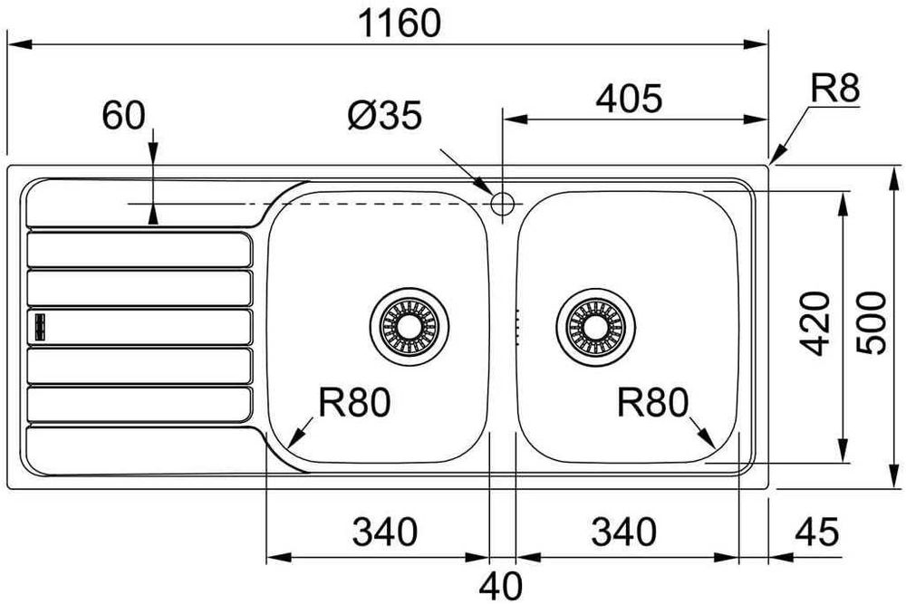 Chiuveta Franke, 2 cuve, 1160x500 mm, INOX, REDUS de la 1367 RON