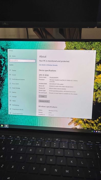 Vand/Schimb Dell XPS 9510 I9-11900H 64GB RAM 1TB SSD display 4k