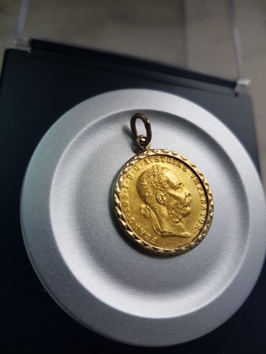 Pandantiv aur medalion moneda 1 dukat 1915 Franz Jozef