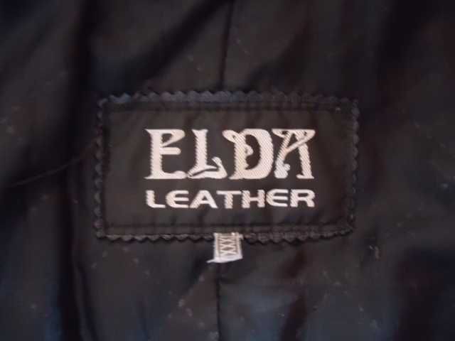 черно дамско кожено яке с яка и пухчета на ръкавите Elda Leather