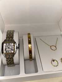 Часы Cartier, браслет, цепочка, серьги