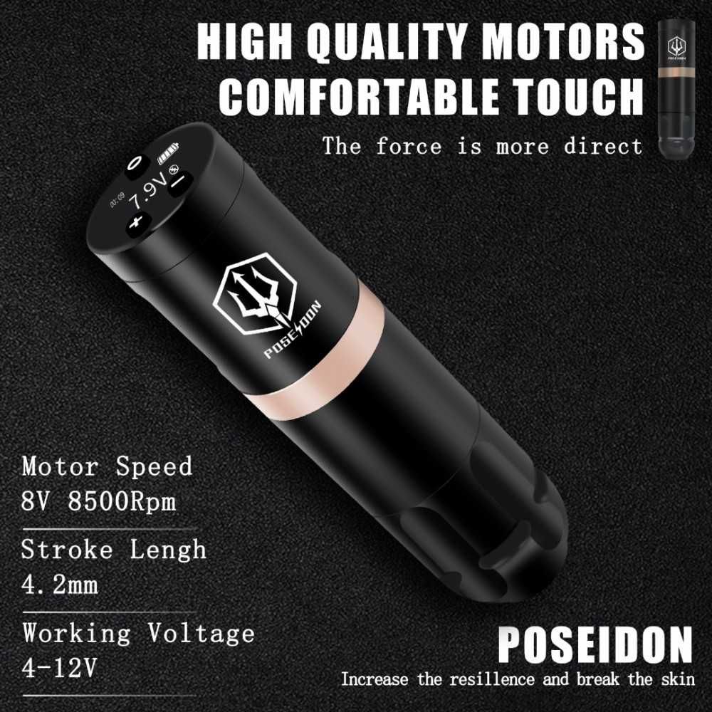 Aparat de tatuat NOU Poseidon 1, KIT wireless cu tuș, ace și accesorii