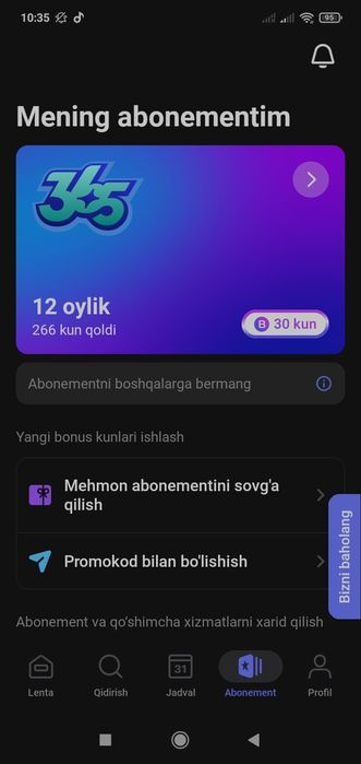 1fit  sport abonement  266 Kun +30 Kun bonus (8 oy 26 Kun) foydalanila