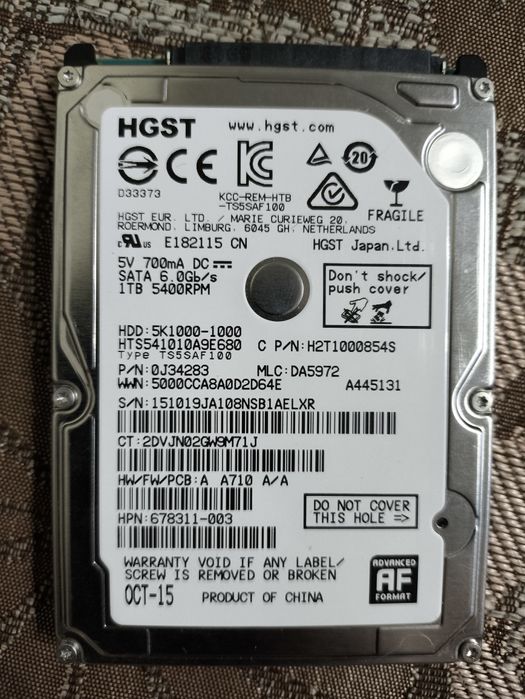 Продам жёсткие диски для ноутбука и ОЗУ.