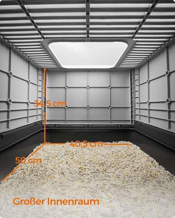 Literă pentu pisici cu capac, tava extensibilă, lopățică și perie, Gri