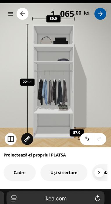 Vand dulap Ikea PLATSA 221x80x57
