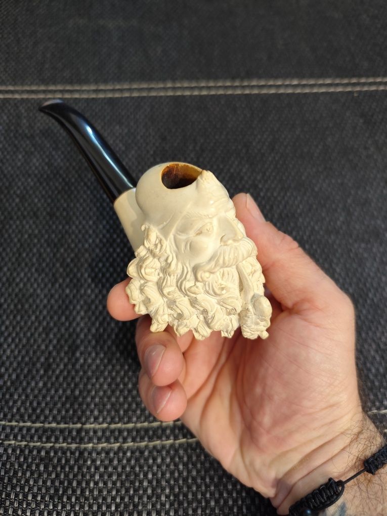 Pipă din spumă de mare (Meerschaum) sculptată, cap de bărbat cu turban