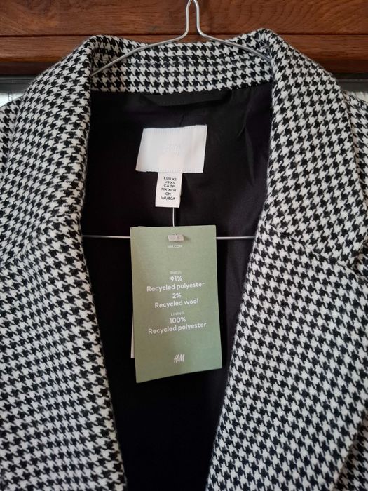 Sacou damă imprimeu pepit alb-negru nou cu etichetă H&M mărimea XS-S