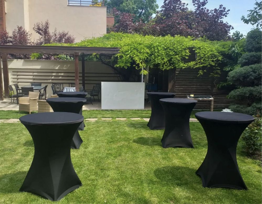 Mese / masa evenimente si mese cocktail/bar si scaune albe lemn