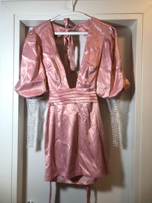 Rochie roz pudrat din satin