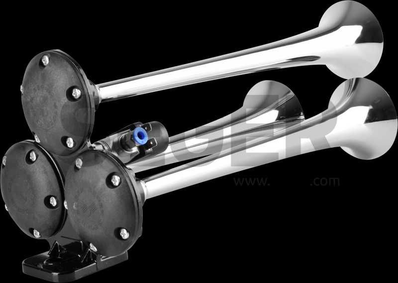 24V Въздушна Тромба Клаксон 6–8 бара 118dB 3 хромирани тръби Камиони