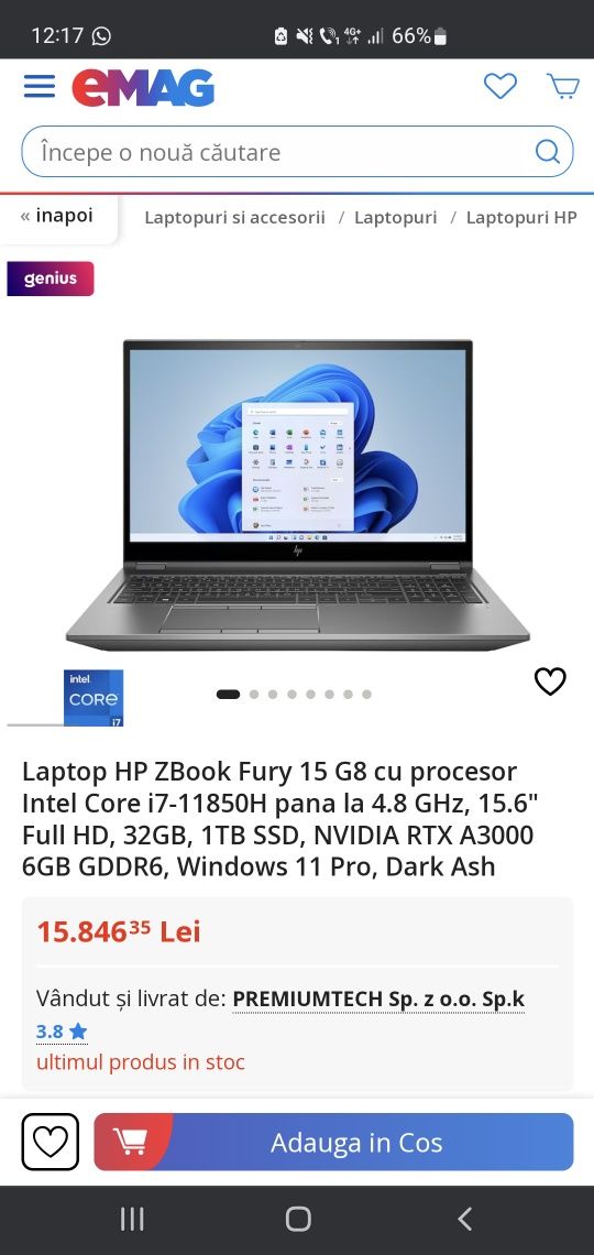 Stație grafica mobila workstation HP  Zbook Fury G8