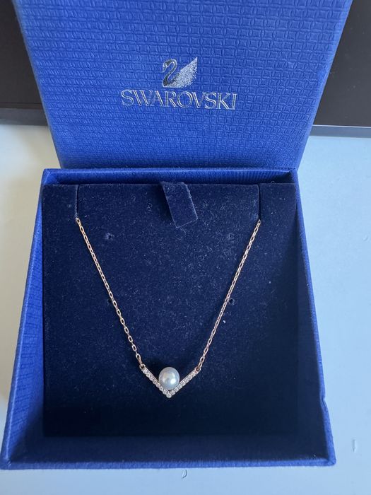 Сребърно Колие Swarovski цвят розово злато с перла