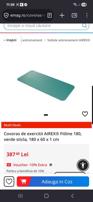 Saltea fitness AIREX 180 cm x 96 cm x 1 cm utilizat