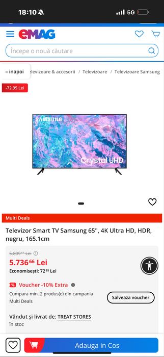 SAMSUNG TV smart 4K Ultra HD 165cm ( 65’inch)