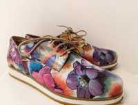 Pantofi piele, imprimeu floral, talpa joasa