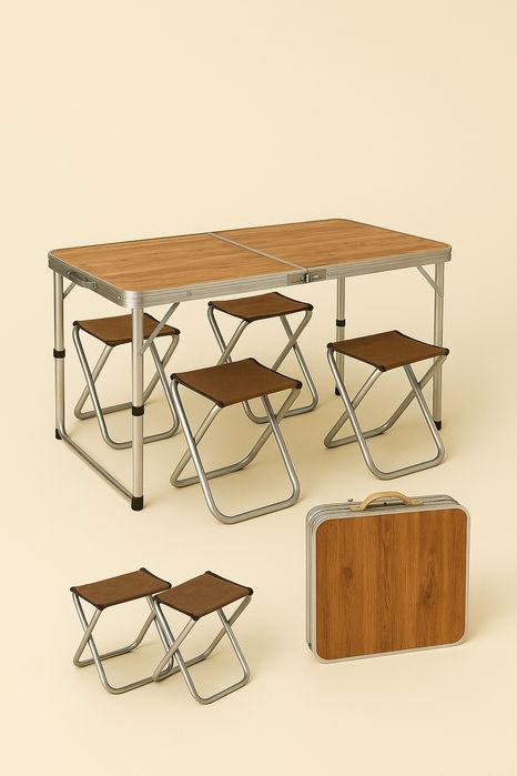 Складной походный стол  с 4 стульями идеальный выбор для отдыха на п