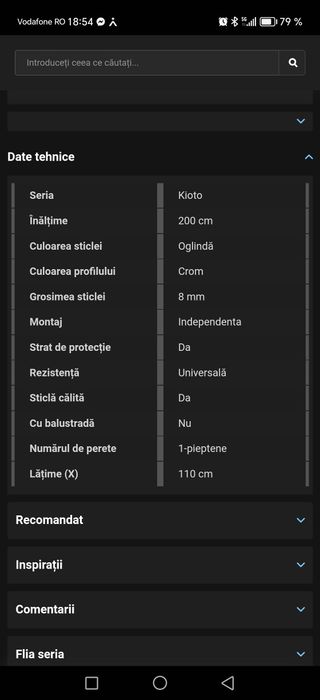 Geam/perete dush oglinda