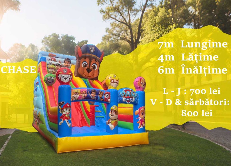 Tobogane gonflabile ° Animatori ° Vată pe băț°  Trambulină ° Magician