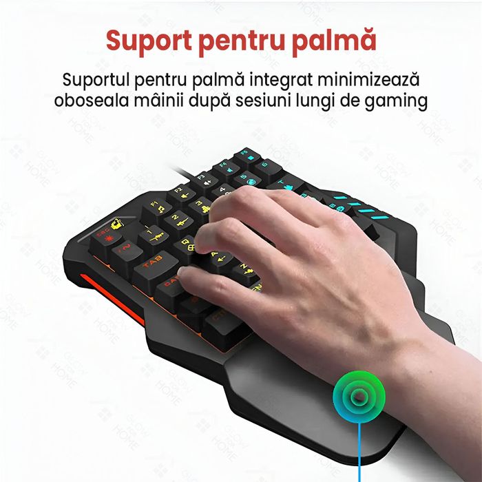 Set gaming cu tastatura iluminata gaming 39 taste one hand si mouse