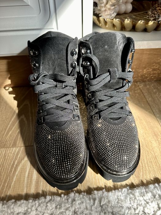 Bocanci Eva Minge, piele intoarsa, zirconiu - 37