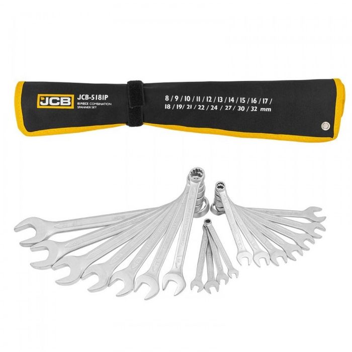 НЕМСКИ Комплект Звездогаечни Ключове JCB 18бр 8-32мм + ЛЕД ФЕНЕР