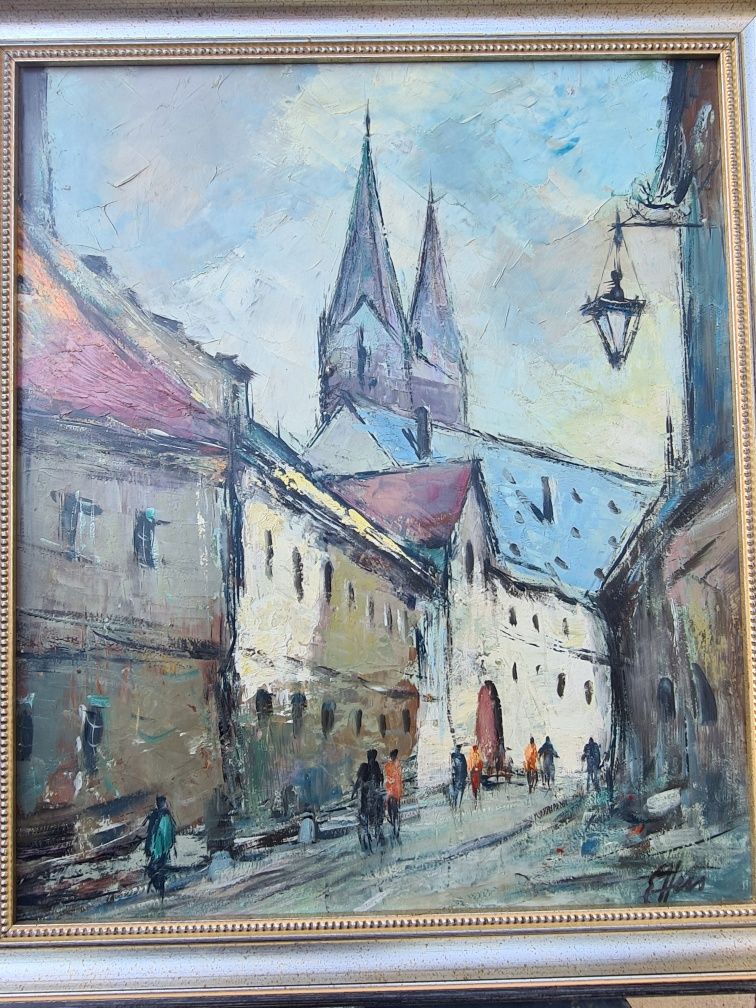 " La plimbare ", tablou deosebit, Ewald Hess, vechi , u/c,   cu ramă
