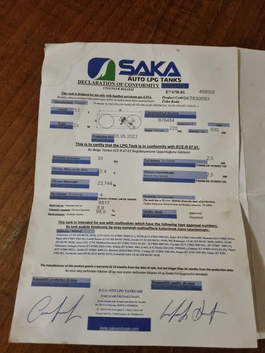 Vand  butelie GPL – 60 litri SAKA