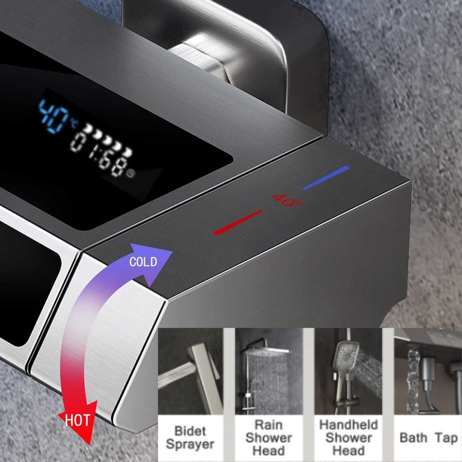 Coloana De Dus Completa, Afisaj Temperatura Digital, Lumini LED, Alb