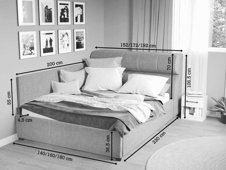 Pat Tapitat colt Galileo Bej cu somiera rabatabila+lada de depozitare