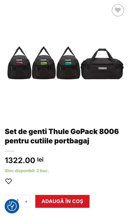Set de genti Thule GoPack 800603 pentru cutiile portbagaj
